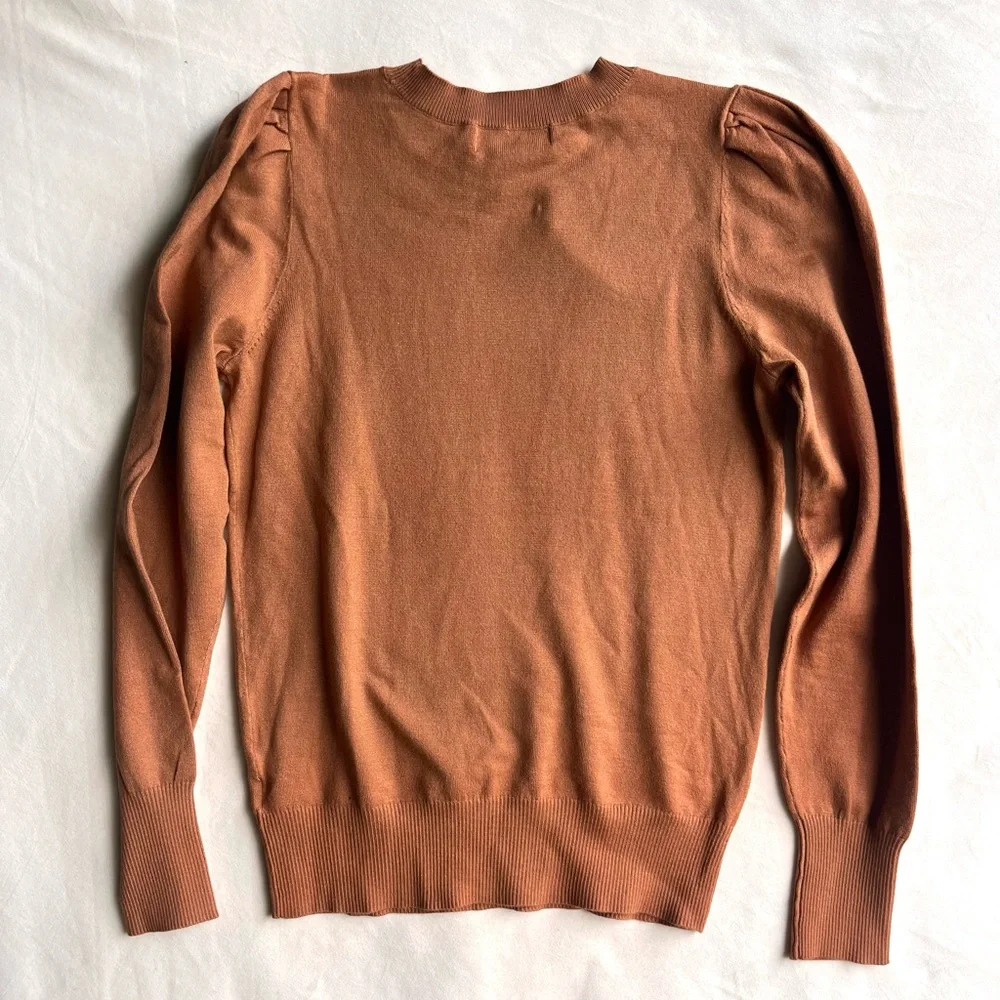 Marled Burnt Orange Crewneck Sweater with Puff Shoulders - Picture 8 of 8